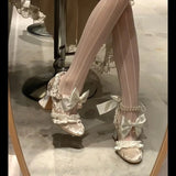 MQTIME  -  Sweet Lolita Women High Heels Luxury Designer Court Style Velour Bowknot Princess Dress Shoes Elegant