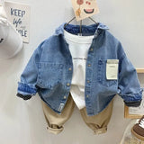 MQTIME  -  Children Boy Autumn Denim Jackets Cotton Sticker Pockets Infant Baby Boys Outerwear Loose Korea Turn Down Collar Little Boy Coat
