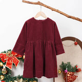  MQTIME  -  Girls Corduroy Dress Autumn Winter New Round Neck Warm Princess Dress Waist Pleated Back Buttons Long-Sleeved Dresses For Kids