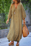 MQTIME  -  Femme Solid Color Maxi Dress Cotton and Linen Single Breasted Loose Fit Beach Dress Oversized Casual Kaftan Vestidos