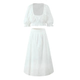 MQTIME  -  Summer Fashion Ruffled Crop Top + Midi Skirt Set French Fashion Loose Skirt Matching Set Elegant Vacation Casual Outfits