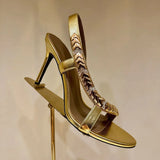 MQTIME  -  Luxury Rhinestones Sequined Satin Women Gladiator Sandals Fashion Summer Slingbacks Wedding Thin High heels Party Dress Shoes