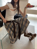  MQTIME  -  Korean Summer A-LINE Loose Contrast Color Striped Bandage High Waist Sweet Cool  Women's Skirts