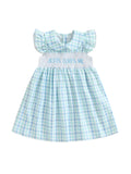 MQTIME  -  Girls Floral Print Ruffle Sleeve Round Neck A-line Dress Casual Summer Dress with Embroidered Details and Plaid Pattern