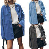 MQTIME  -  Solid Casual Loose Denim Shirts For Women 2025 Autumn Vintage Women's Oversized Shirts And Blouses Fashion Youth Female Tops