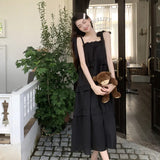 MQTIME  - Summer Korean Patchwork Solid Color Loose Sleeveless Slip Dress Femme Sweet Pleated Lacing Bow Princess Dress New Women Clothes