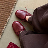 MQTIME  -  Slip-on Soft Red Ballet Flats Shoes Women Spring Autumn Bow Tie Pleated Casual Mary Janes Comfortable Round Toe Ladies Loafers