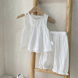  MQTIME  -  New Summer Newborn Baby Girls Clothing Set Sleeveless Cotton Solid Color Shirt+Pants Toddler Baby Girls Clothes Suit