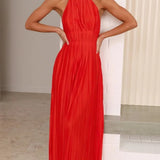MQTIME  -  Summer New Fashion Small Fresh Shoulder Neck Lace-up Distinctive Backless Long Dress for Women Elegant Gown