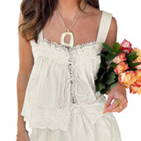 MQTIME  -  Women s Sleeveless Lace Trim Tassel Tank Top with Tie Front Detail - Casual Summer Lounge Shirt for Stylish Comfort