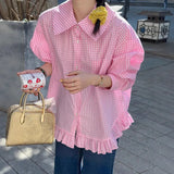 MQTIME  -  Women Vintage Plaid Shirts Spring Summer Fashion Streetwear Female Loose Single-breasted Tops Casual Lapel Long Sleeve Blouse