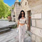 MQTIME  -  Women Summer Fashion Short-sleeved Tees+Long Pants Sets Female Crop Tops 2Pcs Sets Clothes Lace-up Sexy Slim T-shirts Pantsuit
