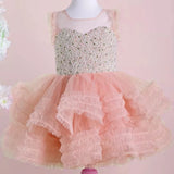 MQTIME  -  White Flower Girl Dresses Tulle Tiered Pearls With Bow Sleeveless For Wedding Birthday Party Banquet Princess Gowns