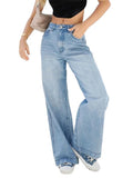  MQTIME  -  Women Jeans High Waist Wide Leg Pants with Pockets Fashion Casual Long Trousers