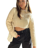 Mqtime Spring and Autumn female knitted sweater short  Spice Girl y2k design collocation sense folded wear twist crewneck pullover