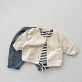  MQTIME  -  Autumn New Children Long Sleeve Coat Solid Baby Boys Vintage Jacket Fashion Kids Girls Casual Cardigan Toddler Clothes