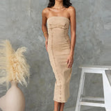 MQTIME  -  Fashion Stitching Spring Girls Banquet Long Dress Sexy One Shoulder Tube Tops Dresses Ladies Elegant Wrap Hips Denim Dresses