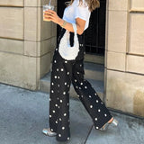 MQTIME  -  Women's Fashion Polka Dot Wide Leg Pants High Waist Flare Hem Commuting Casual Streetwear Trousers New Women Pants