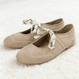 MQTIME  -   Fashion Lace Up Sewing Design Brand Ballet Flats Women High Quality Faux Suede Mary Jane Shoes Comfortable Round Toe Loafers