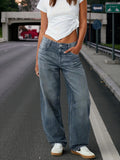 ﻿ MQTIME  -  Autumn women's retro washed low waist wide leg jeans loose mopping version European and American street fashion women's jeans