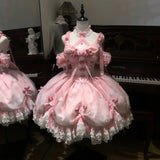 MQTIME  -  Peach Blossom Handmade Young Girls Birthday Lolita Tutu Dress Flower Party Dress Women Wedding High Quality Princess Dress