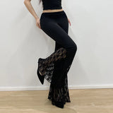 MQTIME  -  Women's 2025 Autumn Spring Fashion Streetwear Lady Casual Patchwork Lace Flare Pants Sexy Slim Mid-Waisted Wide Leg Pants