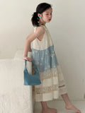 MQTIME  -  Girls Dress Spring and Summer New Childrens Clothing Korean Style Girl Baby Lace Splicing Flower Hanging Neck Halter Dress