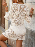 MQTIME  -  Hollow Out Beach Cover Ups Lace-up White Crochet Swimwears Bikini Bathing Sundress Vacation Lace Mini Vestidos