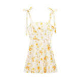 MQTIME  -  Women Floral Print Short Dress With Bow Sexy Backless Sleeveless Beach Style Women's Dress Wave style Hem Female Dresses