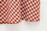  MQTIME  -  Women Elegant Red Plaid Skrit Sets Short Sling Top Camis High Waist Midi Skirts Summer Casual Holiday Beach Outfits