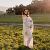  MQTIME  -  Maternity Off Shoulder Lace Maxi Dress Bell Sleeves Pregnant Long Gown Dresses For Photoshoot Baby Shower