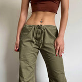 MQTIME  -  Vintage Black Low Waist Women's Cargo Pants Fashion Sexy Loose With Pockets Jogger Sweatpants 90s Straight Pants Streetwear