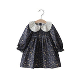 MQTIME  -   Spring Girls' Clothing 2-8Y Embroidered Lace Collar Floral Dress for Girls Children's Puff Sleeve Princess Dress