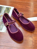 MQTIME  -  Hand Stitch Mary Janes Shoes Woman Trend Velvet Elegant Ballet Flats Shoes Spring Autumn Casual Buckle Strap Canvas Loafers