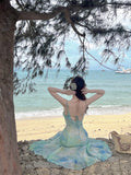 MQTIME  -  French tie dyed flower suspender chiffon dress for women's summer vacation dress backless fishtail dress