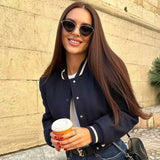 Mqtime Fashion Single Breasted Baseball Jackets For Women Casual Long Sleeve With Pockets Solid New In Outerwears Winter Coat Crop Top