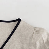 MQTIME  -  New Linen Contrast Cardigan Dress Design Sense Ruffle Sleeve Temperament Waist Slit Long Skirt