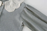 MQTIME  -  Girls' Classic Gingham Blouse and Strappy Suspender Skirt Set Baby's Toddler Kid Children Vintage Plaid Lace Lapel Collar Shirt
