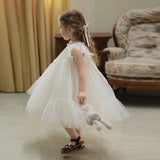  MQTIME  -  Baby Girls Mesh Dress Summer Princess Tulle Tutu Gown New Children White Sleeveless Clothing New Kids Birthday Party Vestidos