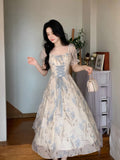 MQTIME  -  Women Ruffles Casual Korean Fairy Dress Female Summer Lace-up Vacation Party Dress Elegant Vintage Floral Midi Dress