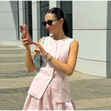 MQTIME  -  Two Pieces Set Women's Vest Skort Suits Sleeveless Button-front Top Ruffled Loose Shorts Summer Office Casual Daily Outfit