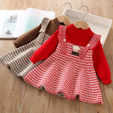 MQTIME  -  Girls' Sweater Dress 1-5 Y Spring Autumn Children's Clothes Sweet Cartoon Knit Fake 2Pcs Princess Dress for Girls