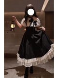 MQTIME  -  French Elegant Princess Summer Bow Lace Ruffle Off Shoulder High Waist Big Swing Black White Dress Women Girls Party Daily Wear