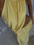  MQTIME  -  Sequin Patchwork Women Maxi Dress One Shoulder Sleeveless Cut Out Backless Dresses Party Elegant Wedding Club Summer Dress Lady