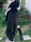  MQTIME  -  New Summer Style, Korean Design Sense, Niche and Irregular Fake Two-piece Mesh Patchwork Bodycon Skirt.