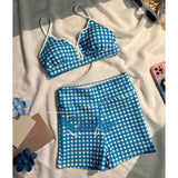 MQTIME  -  Girls' Tee-Piece Plaid Bikini Swimsuit Long Sve Separate Cover up Sun Protection Slimming Flat Footwear Holiday Feeling