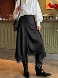  MQTIME  -  Fashion Women Lace Patchwork Skirt Elegant Solid Split A Line Midi Skirts Female 2026 Spring Summer Casual Chic Lady Clothes