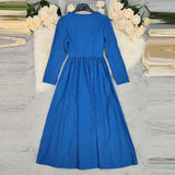 MQTIME  -  French Style Lady Pure Color Ruffle Evening Dress Elegant Temperament Long Sleeve Dress Casual U Collar High Waist Banquet Dress