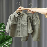 MQTIME  -  New Spring Kids Clothes Set Children Solid Color Thin Style Coat +Pants Boys Outwear 2PCS