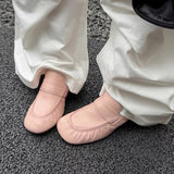 MQTIME  -  New Retro Pleated Round Toe Deep Mouth Single Shoes for Women Simple Slip on High Heel Loafers Soft Commuter Leather Shoes Daily
